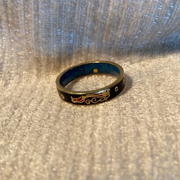 Vintage Cloisonné Set Enamel Bracelet and Ring - Black, Pink, Gold, Green Floral - Picture 5 of 7